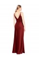 Full Length Long Stretch Satin Slip Bridesmaid Dress V-Back UK