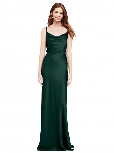 Fitted Cowl Neck Long Stretch Satin Slip Bridesmaid Dress with V-Back UK