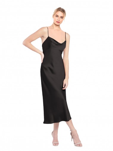 Cowl Neck Midi Length Short Stretch Satin Slip Bridesmaid Dress UK