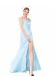 Double Straps V-Neck Sleeveless Stretch Satin Bridesmaid Dress with High Slit UK