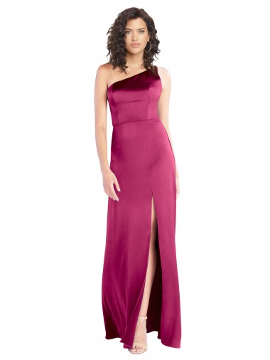 Sleek One Shoulder A-Line Long Stretch Satin Bridesmaid Dress with Spaghetti Straps Back UK