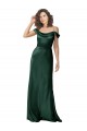 Off the Shoulder Sleeves Long Stretch Satin Bridesmaid Dress with Pleated Draped Neckline UK