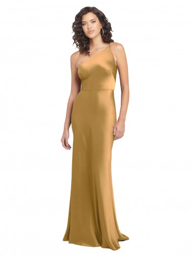 One Shoulder Long Floor Length Stretch Satin Slip Bridesmaid Dress UK