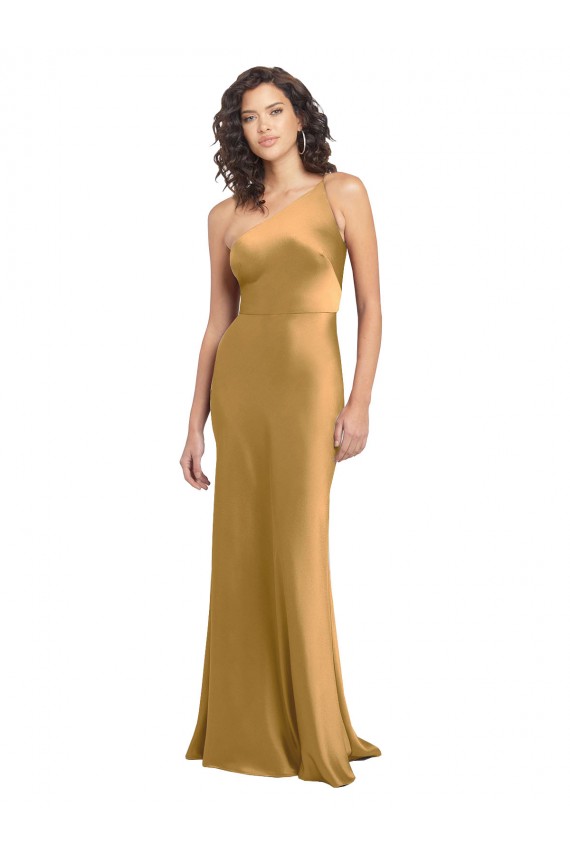 One Shoulder Long Floor Length Stretch Satin Slip Bridesmaid Dress UK