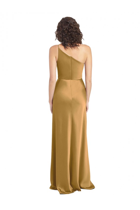 One Shoulder Long Floor Length Stretch Satin Slip Bridesmaid Dress UK