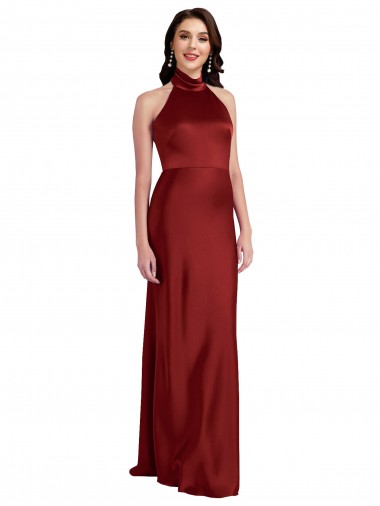 Backless Halter Long Stretch Satin Bridesmaid Dress UK