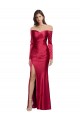 Long Sleeves Off the Shoulder Stretch Satin Bridesmaid Dress with High Side Split UK