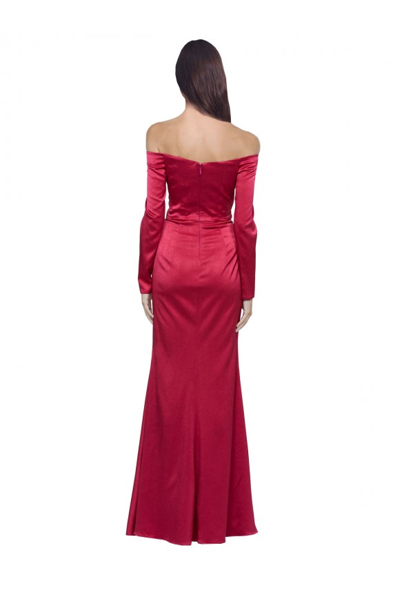 Long Sleeves Off the Shoulder Stretch Satin Bridesmaid Dress with High Side Split UK