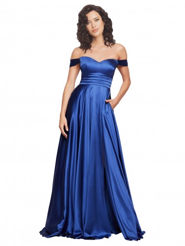 Off the Shoulder Sweetheart Stretch Satin Ball Gown Bridesmaid Dress UK