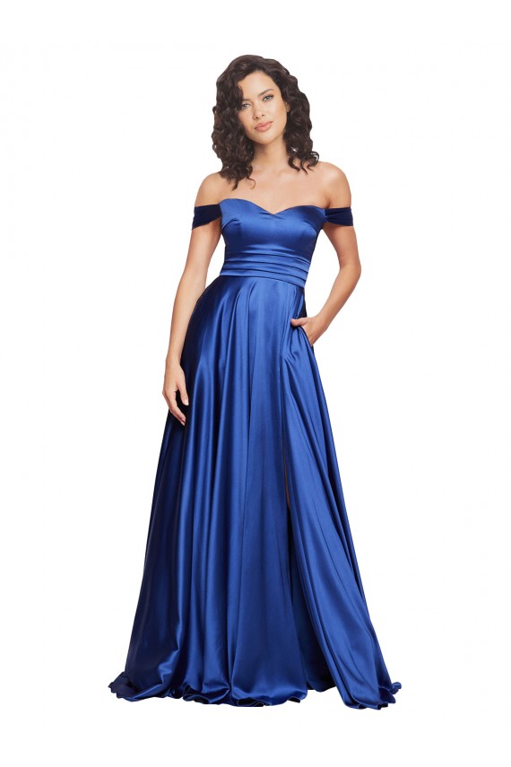 Off the Shoulder Sweetheart Stretch Satin Ball Gown Bridesmaid Dress UK