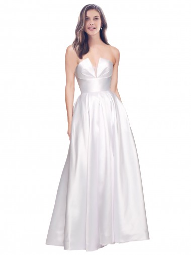 Full Length Strapless V-Cutout Stretch Satin Bridesmaid Dress UK