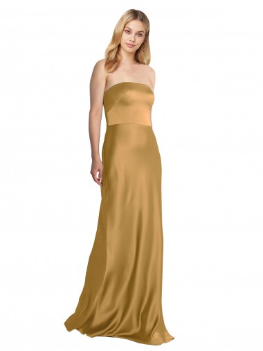 Sleek Strapless Long A-Line Stretch Satin Bridesmaid Dress UK