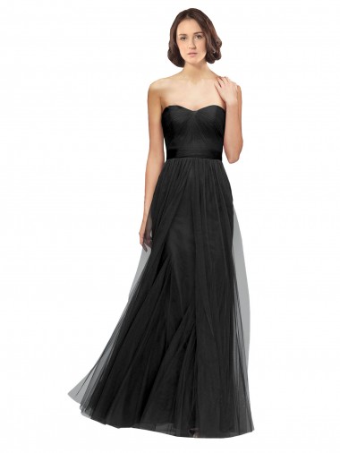 Long Tulle Bridesmaid Dress with Sweetheart Neckline and Belt UK