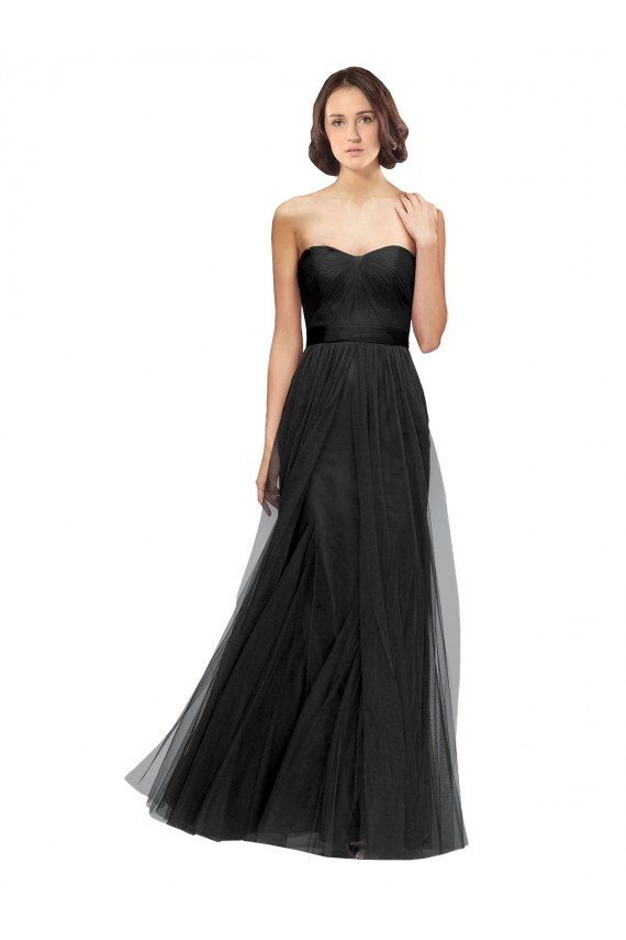 Long Tulle Bridesmaid Dress with Sweetheart Neckline and Belt UK