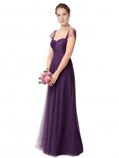 Full Length Long Tulle Bridesmaid Dress with Sweetheart Neckline UK