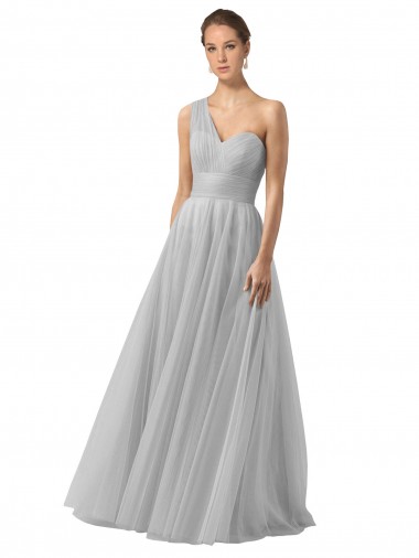 Floor Length Tulle Bridesmaid Dress with Shirred One Shoulder Bodice UK