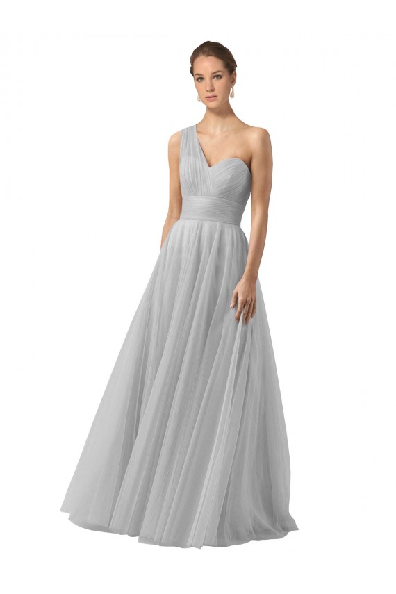 Floor Length Tulle Bridesmaid Dress with Shirred One Shoulder Bodice UK