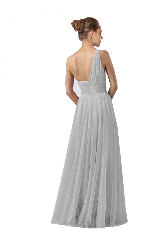 Floor Length Tulle Bridesmaid Dress with Shirred One Shoulder Bodice UK