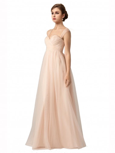 Illusion Sleeves Tulle Bridesmaid Dress with Shirred Bodice and Sweetheart Neckline UK