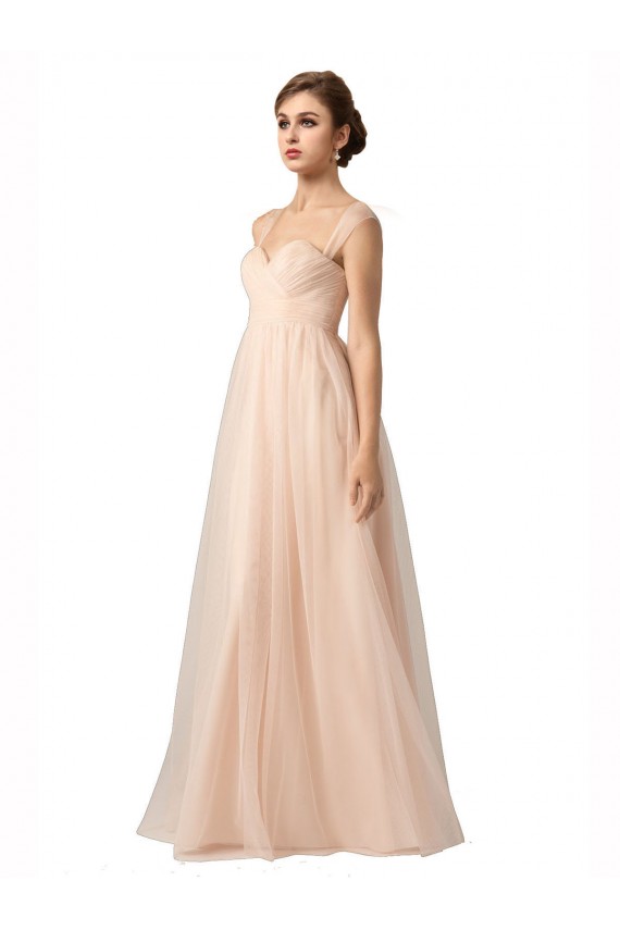 Illusion Sleeves Tulle Bridesmaid Dress with Shirred Bodice and Sweetheart Neckline UK