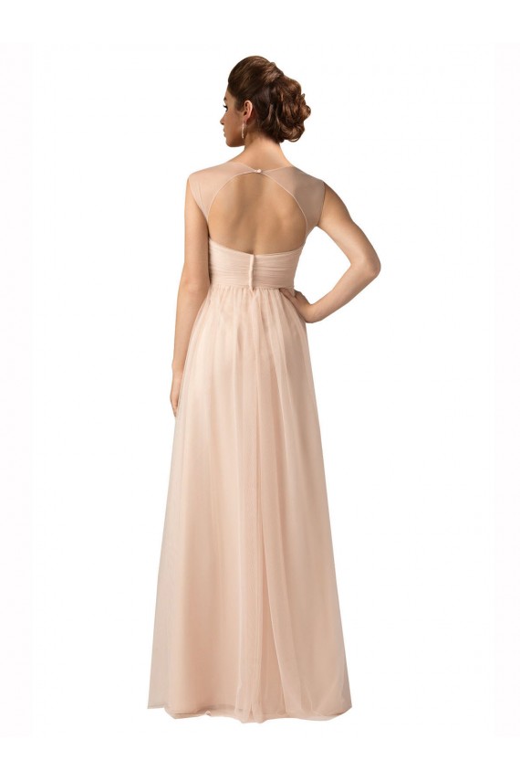 Illusion Sleeves Tulle Bridesmaid Dress with Shirred Bodice and Sweetheart Neckline UK