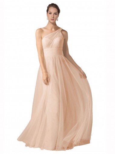 Illusion One Shoulder Tulle Bridesmaid Dress with Shirred Bodice UK