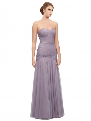 Draped Long Mermaid Sweetheart Tulle Bridesmaid Dress UK