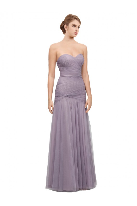 Draped Long Mermaid Sweetheart Tulle Bridesmaid Dress UK