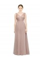 Full Length Draped Long V-Neck Tulle Bridesmaid Dress UK