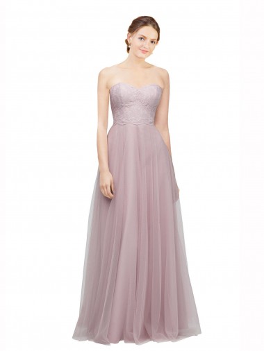 Sweetheart Neckline Long Tulle Bridesmaid Dress with Lace Bodice UK