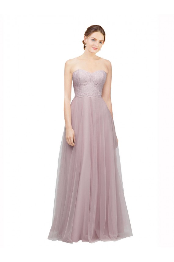 Sweetheart Neckline Long Tulle Bridesmaid Dress with Lace Bodice UK