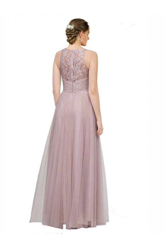 High Neck Long Tulle Bridesmaid Dress with Lace Bodice UK