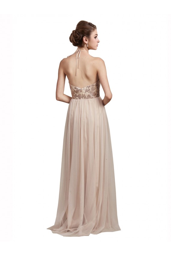 Sweetheart Tulle Bridesmaid Dress with High Neck Illusion Bodice UK