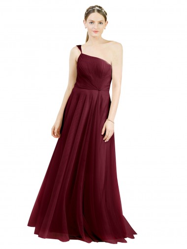 One Shoulder Floor Length Long Tulle Bridesmaid Dress UK