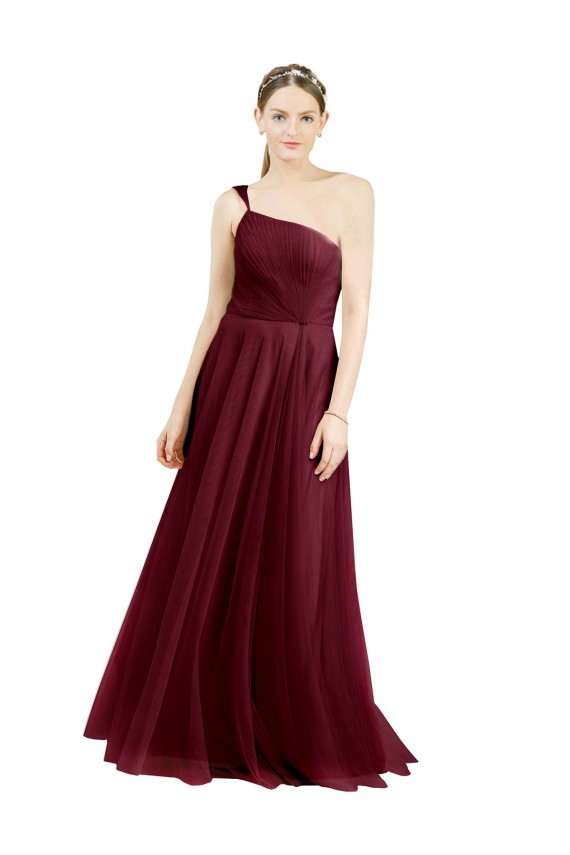 One Shoulder Floor Length Long Tulle Bridesmaid Dress UK