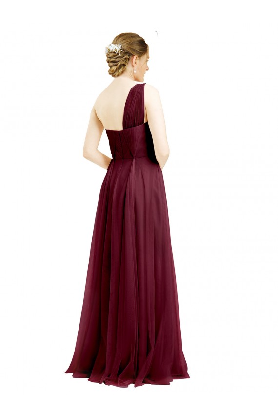 One Shoulder Floor Length Long Tulle Bridesmaid Dress UK