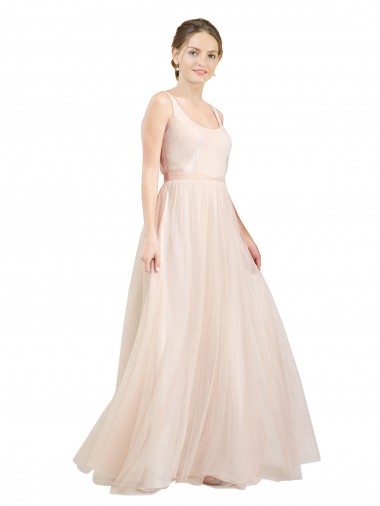 Scooped Neckline Long Tulle Bridesmaid Dress with Open Back UK