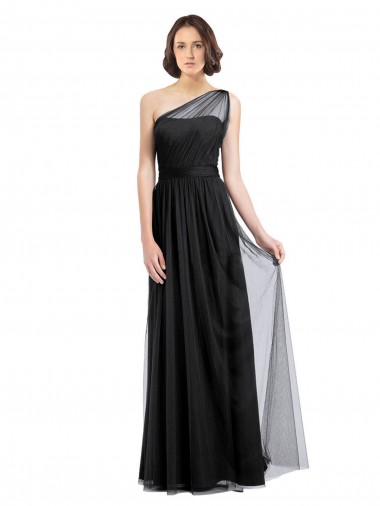 Ruched Long Soft Tulle Bridesmaid Dress with Sheer Netting Shoulder Strap UK