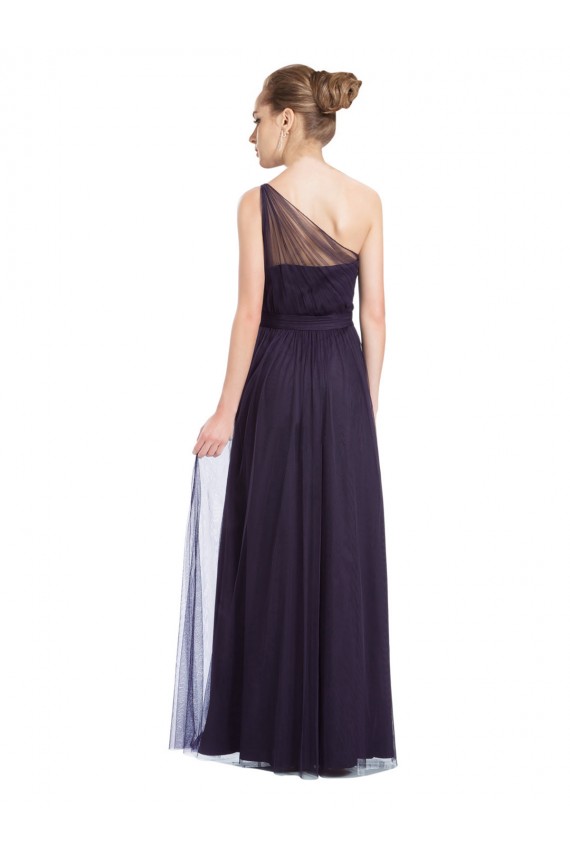 Ruched Long Soft Tulle Bridesmaid Dress with Sheer Netting Shoulder Strap UK