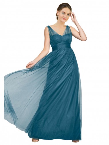 Long V-Neck Soft Tulle Bridesmaid Dress UK