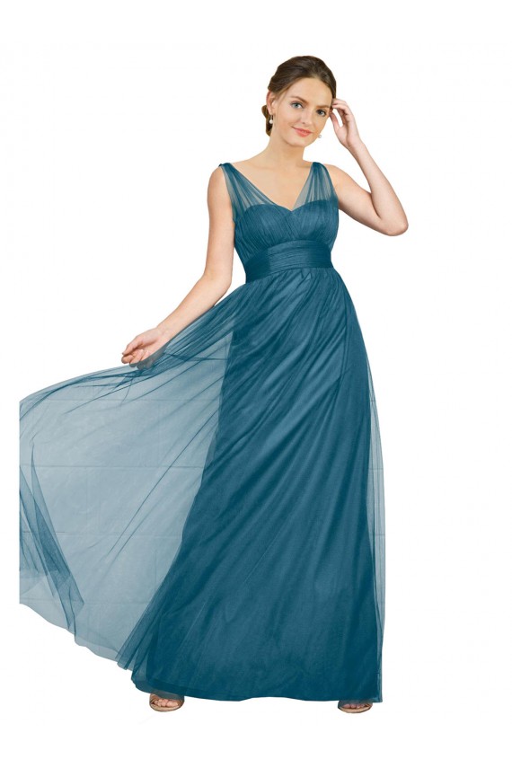 Long V-Neck Soft Tulle Bridesmaid Dress UK