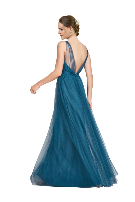 Long V-Neck Soft Tulle Bridesmaid Dress UK