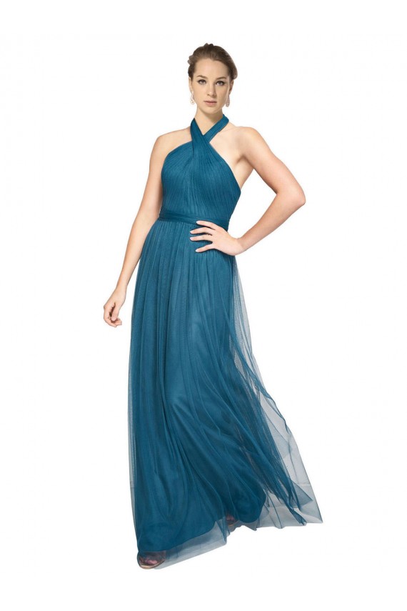 High Neck Halter Pleated A-Line Tulle Bridesmaid Dress UK