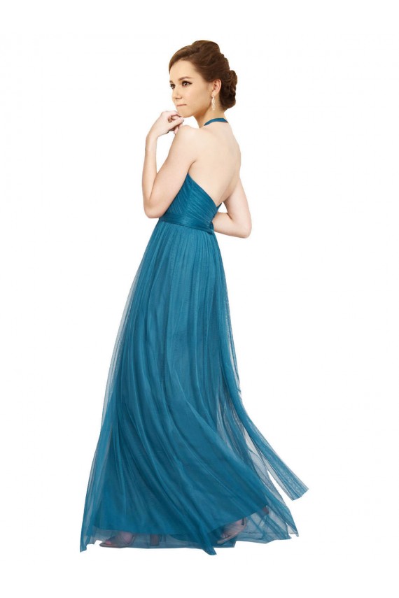 High Neck Halter Pleated A-Line Tulle Bridesmaid Dress UK