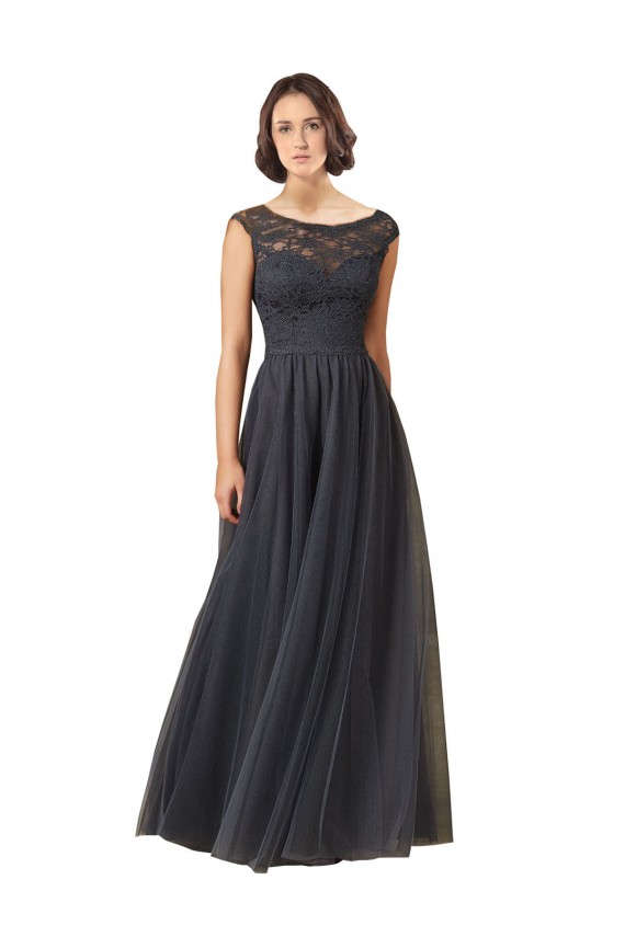 Long Bateau Tulle Bridesmaid Dress with Lace Bodice UK