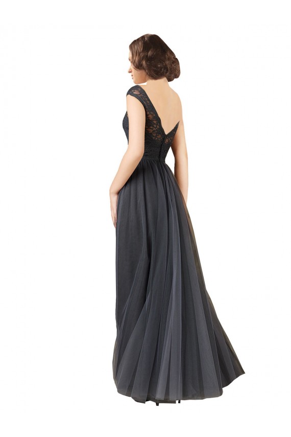 Long Bateau Tulle Bridesmaid Dress with Lace Bodice UK