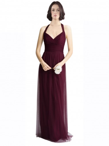 Long Tulle Bridesmaid Dress with Criss-Cross Bodice and Self Straps UK