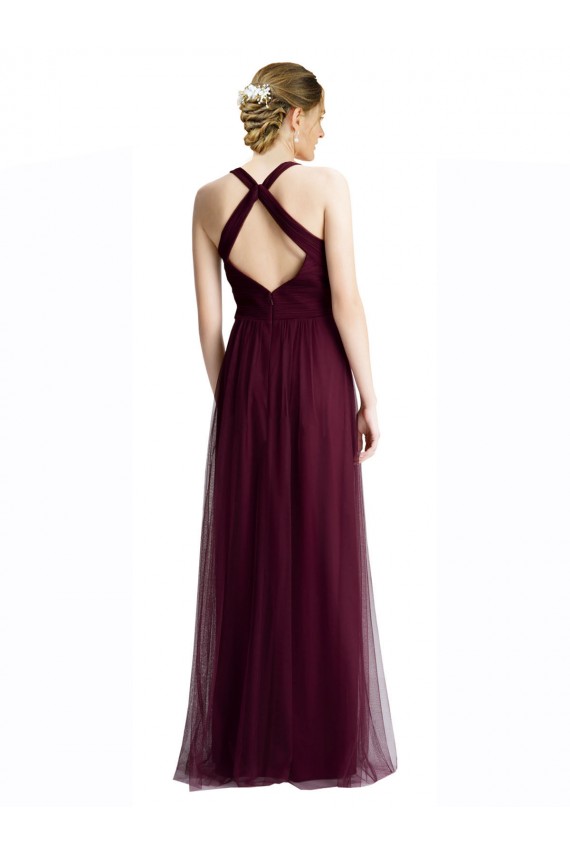 Long Tulle Bridesmaid Dress with Criss-Cross Bodice and Self Straps UK