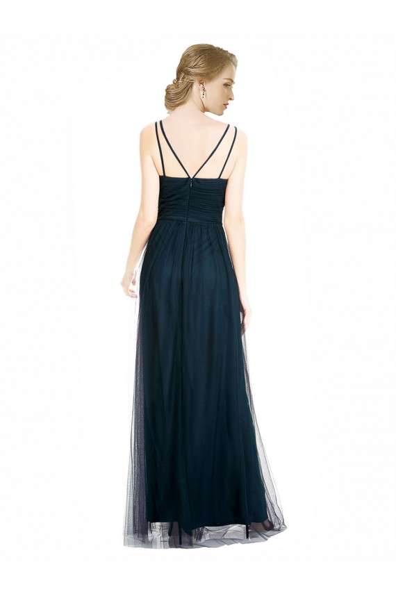 Full Length Long Tulle Bridesmaid Dress with V-Neck Criss-Cross Ruched Top UK