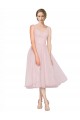 Short Tea Length Wide Strap Plunge Cross Over Neckline Tulle Bridesmaid Dress UK